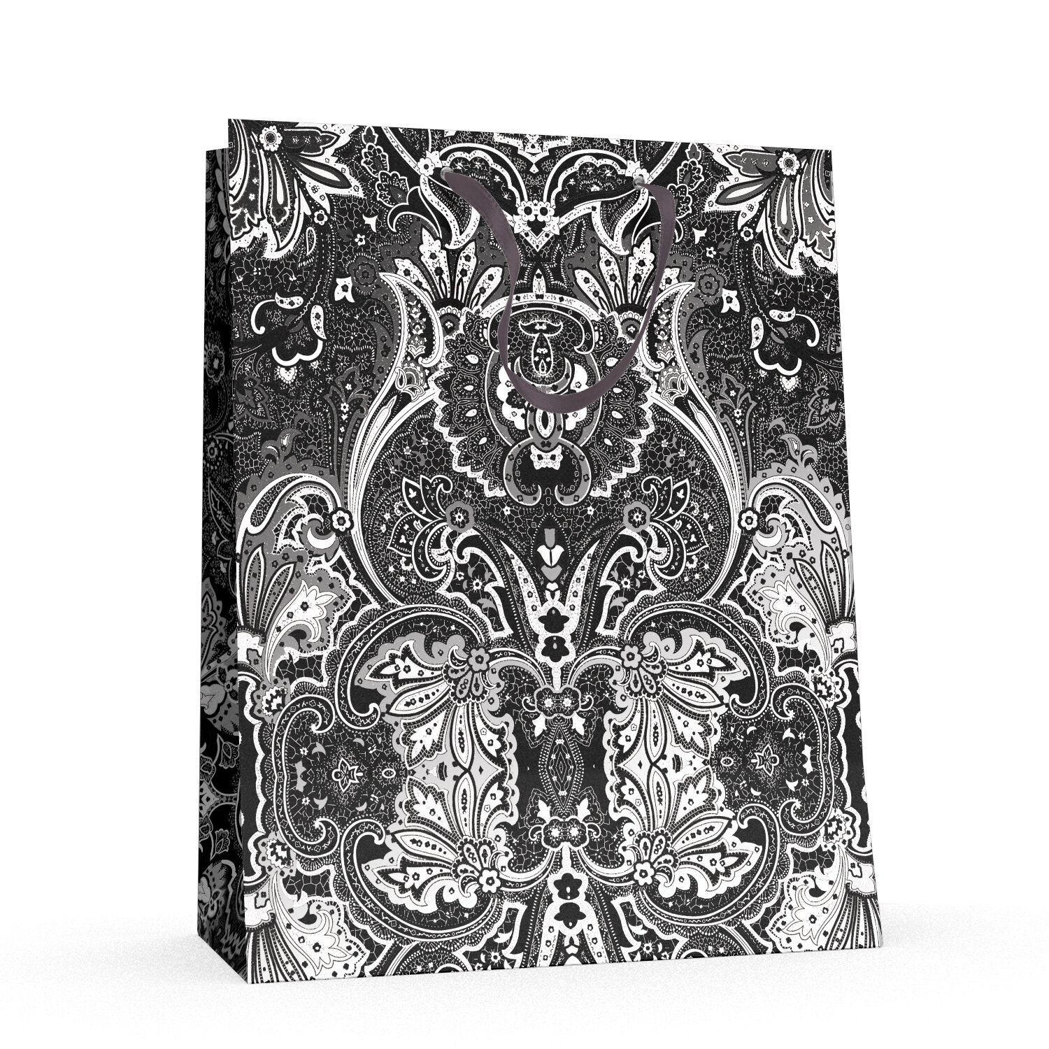 Пакет подар. бумажн. 26*32*12 см 130гр серебряные узоры