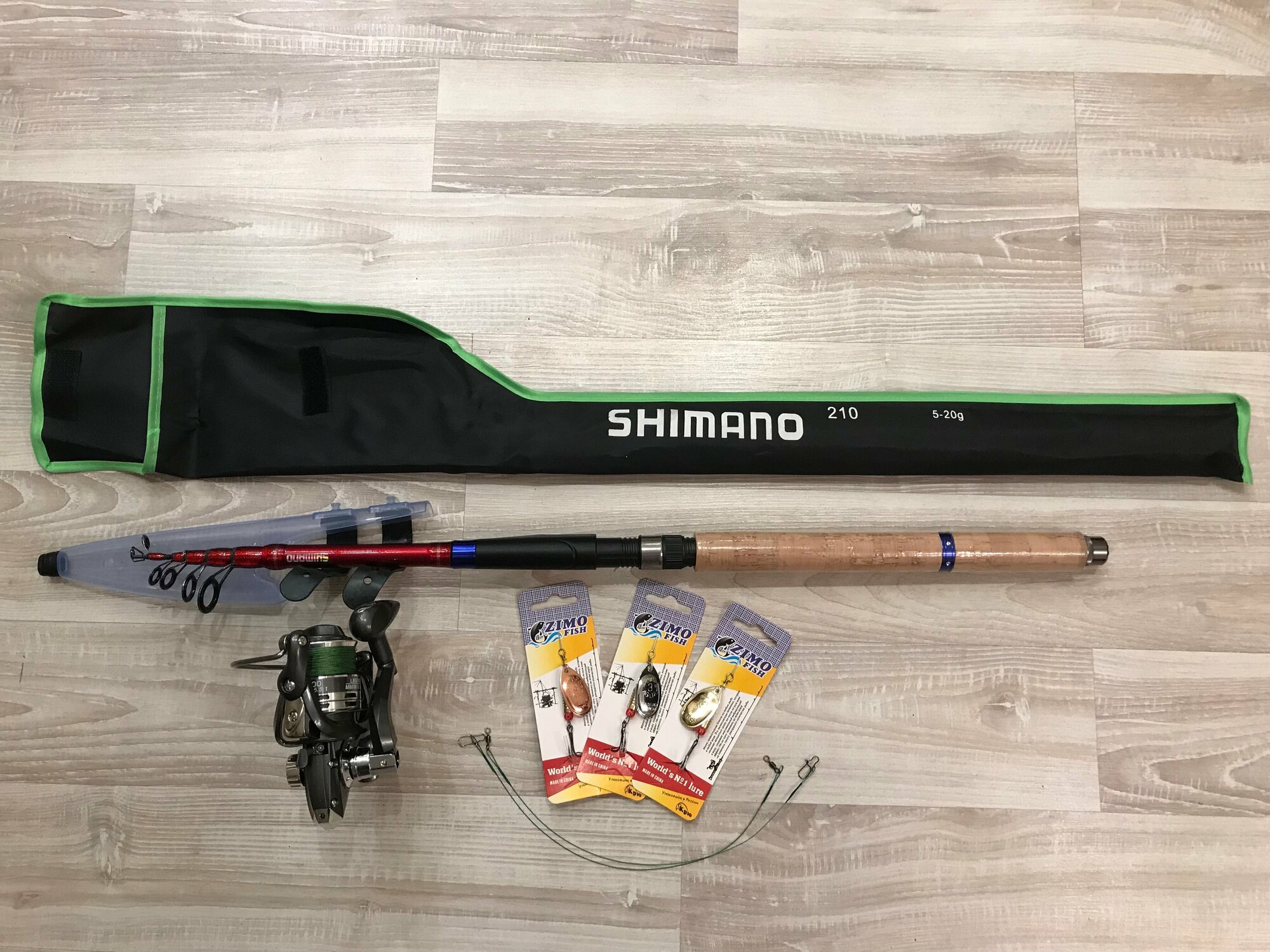 Спиннинг "Shimano" в сборе, телескопический, 210см, тест 5 - 20г