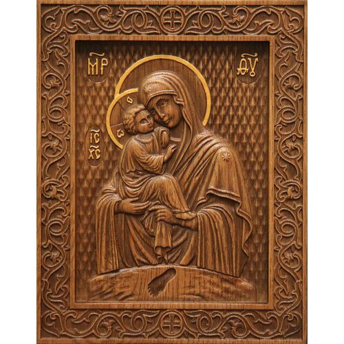 Икона Пресвятой Богородицы Почаевская, резная из дуба, 23,5х30 см
