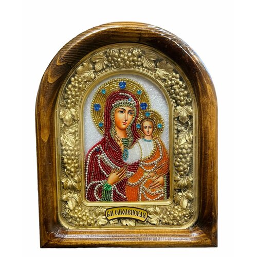 Икона Пресвятой Богородицы Смоленская (Одигидрия), из бисера, ручная работа, 11х14 см