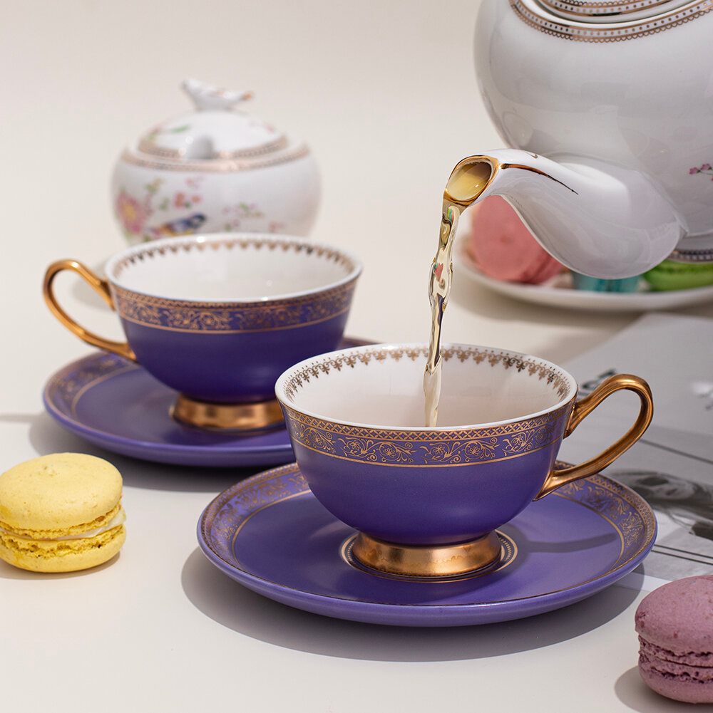 Подарочный чайный набор "Дуэт", 4 предмета, фиолетовый, фарфор