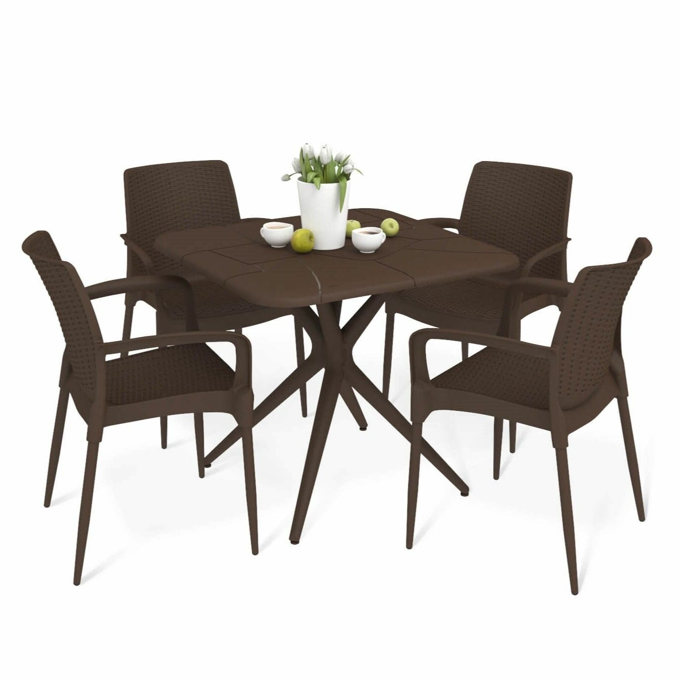 Стол и стулья для кухни, стол квадратный и 4 кресла, Обеденная группа для кухни стол и стулья, садовая группа обеденная, коричневый/темный Орех