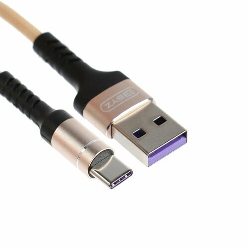 Кабель BYZ BC-025, Type-C - USB, 5 А, 1.2 м, PD, нейлон, золотистый переходник для смартфона byz bc 013t jack 3 5 мм usb type c золото