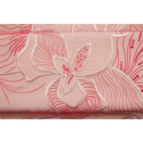 Ткань Кружево с макраме Tony Ward коралловый с молочным, ш130см, 0,5 м