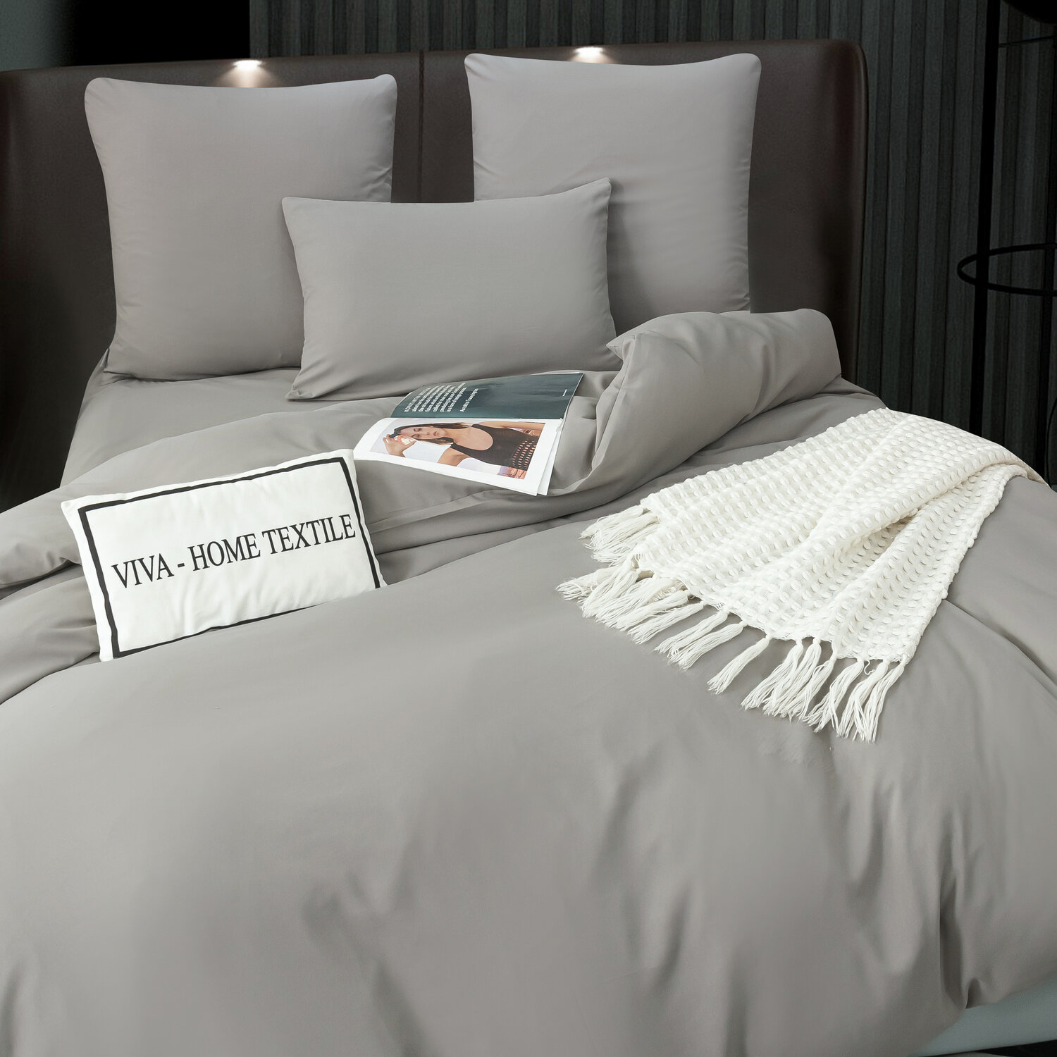 Комплект постельного белья Viva Home Textile Однотонный сатин CS055, 2-спальный, наволочки 50-70