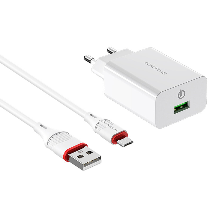 Сетевое зарядное устройство BOROFONE BA21A Long journey 1xUSB с Кабелем USB - Micro, 3A, 18W, белый