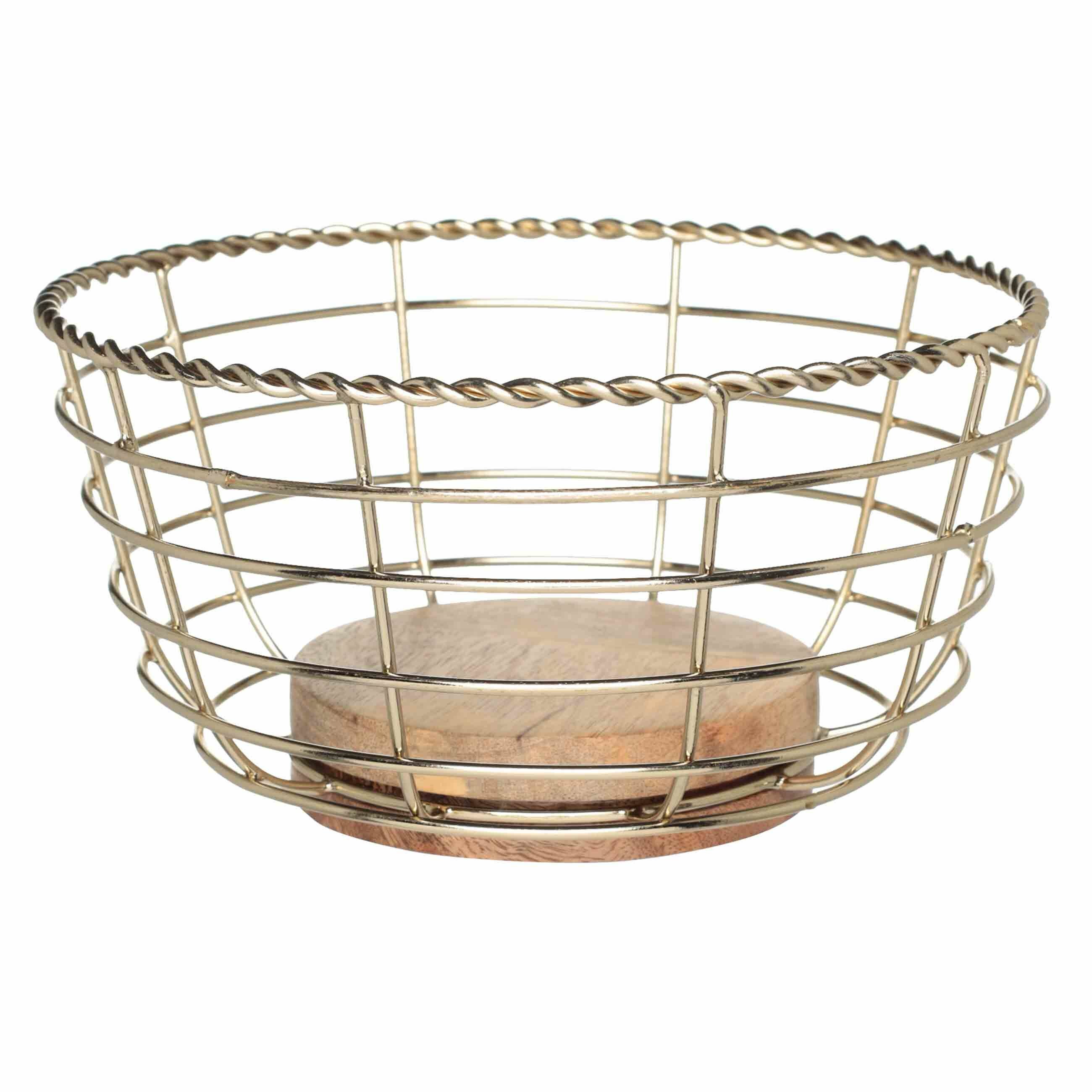 фото Корзина для фруктов, 24 см, металл/дерево, золотистая, Канат, Trend