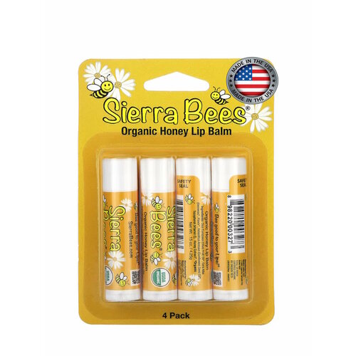 Sierra Bees, Органические бальзамы для губ, мед, 4 штуки в упаковке весом (4,25 г) каждая