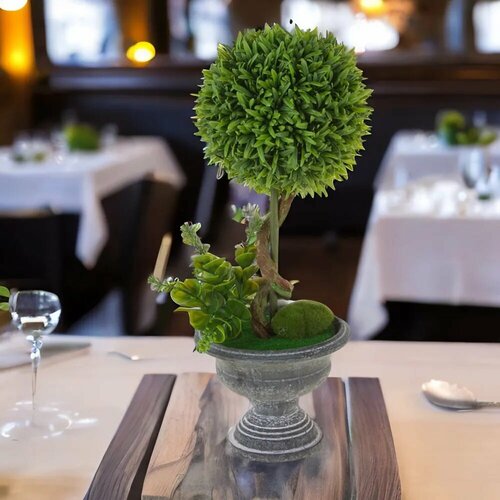 Растение искусственное цветок бонсай Самшит в горшке 16xH37 см