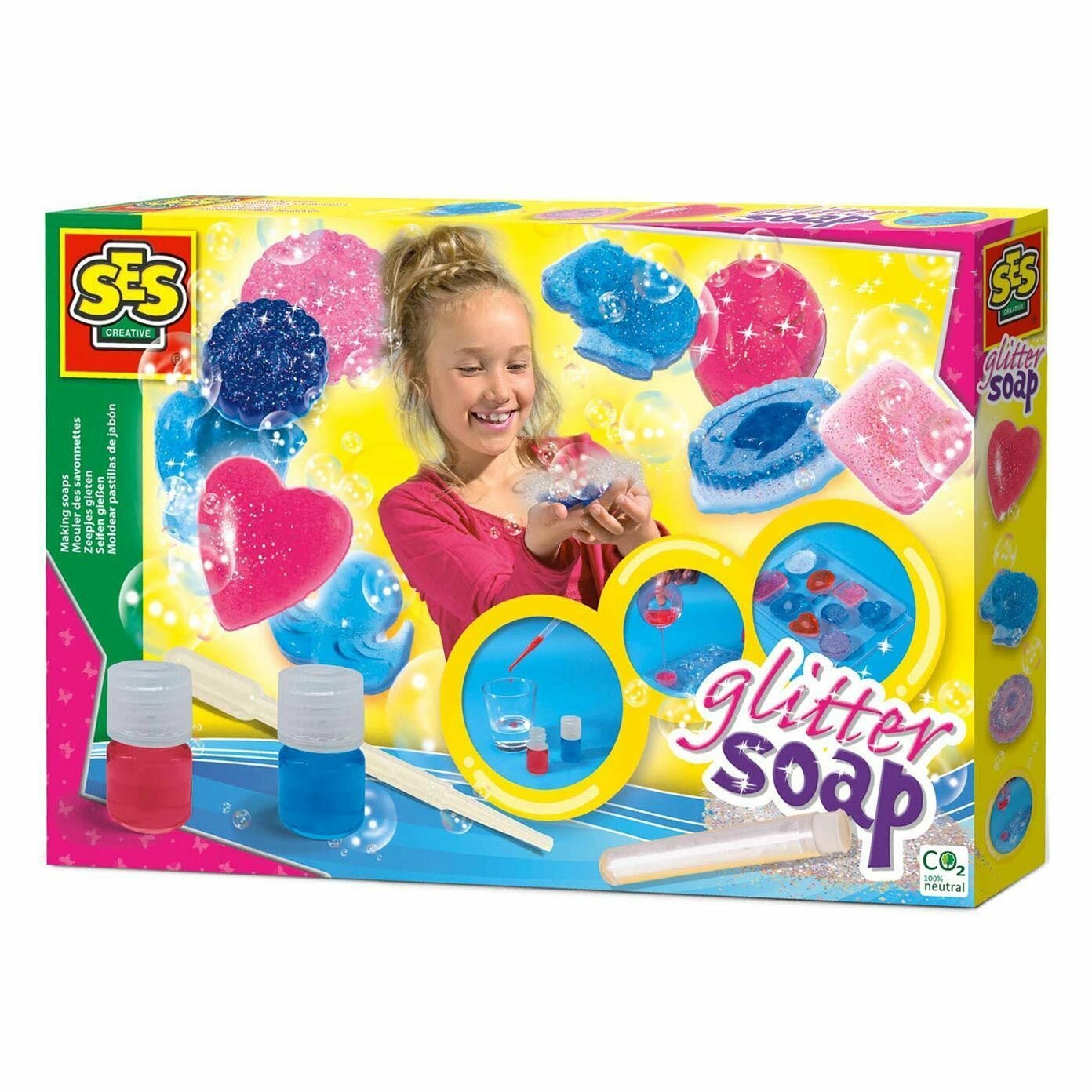 Набор детский ремесленный "Сделай мыло с блестками", пресс-форма, 2 цвета мыла, блестки, 7 лет+