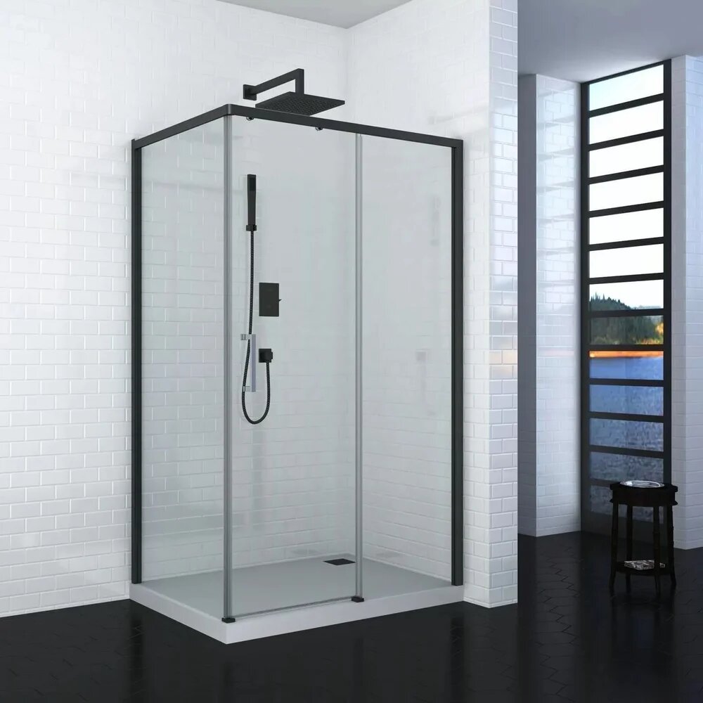 Душевой уголок Ceruttispa Vito 110B R без поддона стеклянный черный 108x78 прямоугольный раздвижной