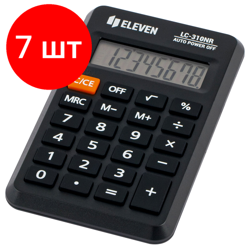 Комплект 7 шт, Калькулятор карманный Eleven LC-310NR, 8 разрядов, питание от батарейки, 69*114*14мм, черный