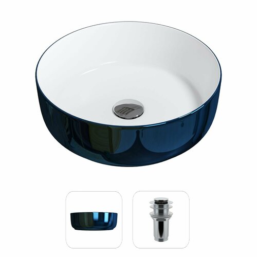 Накладная раковина в ванную Helmken 10013600 комплект 2 в 1: умывальник круглый 36 см, донный клапан click-clack в цвете хром, гарантия 25 лет