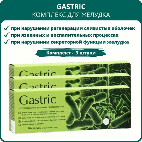 Gastric (Гастрик) KapsOila - комплекс для желудка, 10 капсул, набор 3 штуки