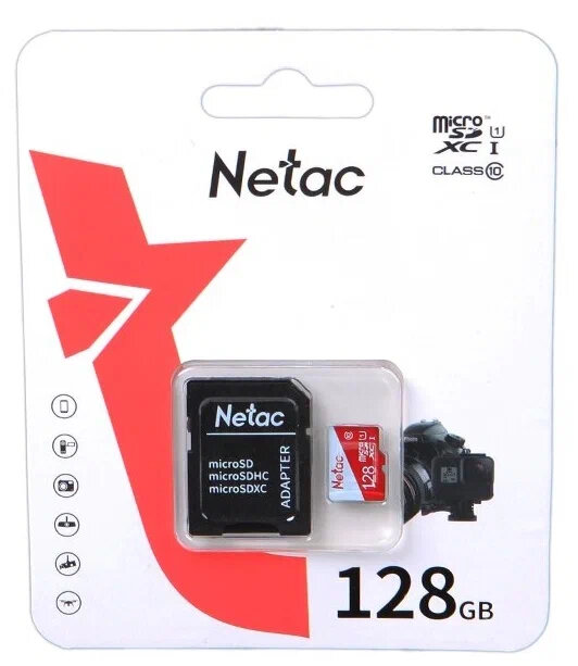 Карта памяти MicroSDXC 128GB Netac P500 Eco Class 10 UHS-I + SD адаптер - фото №2