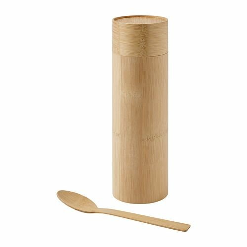 фото Баночка для кофе/чая IKEA RODMULLE, 22 см, бамбуковый шпон, с ложкой