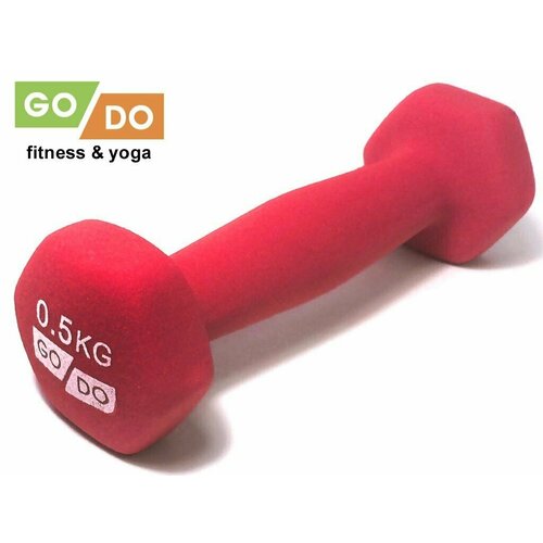 Гантель GO DO в виниловой матовой неопреновой оболочке. Вес 0,5 кг. (Красный)