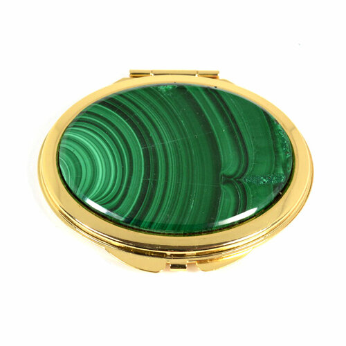 Зеркальце складное с накладкой из малахита овальное золотистое 2950₽
