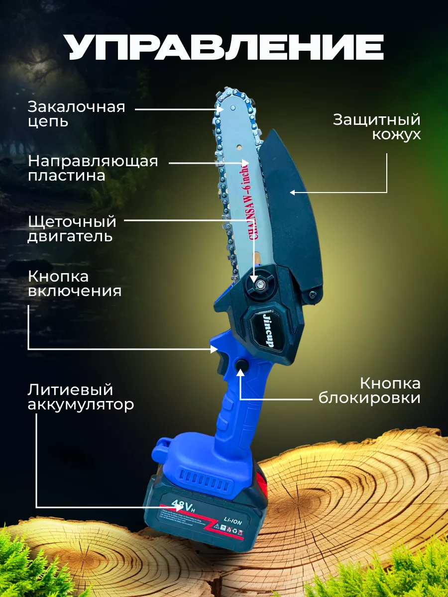 Садовая аккумуляторная цепная мини пила JINCUP, сучкорез, Цвет Синий - фотография № 4