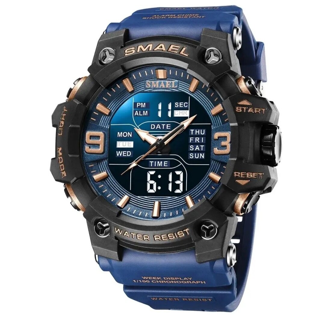 фото Часы мужские тактические наручные кварцевые электронные SMAEL SM8038 спортивные водонепроницаемые цвет черный