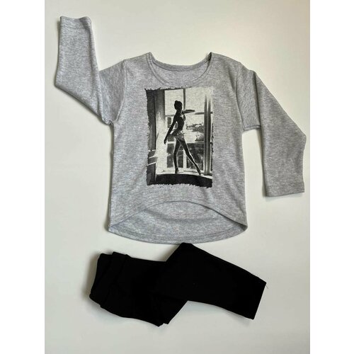фото Комплект одежды счастливая малинка, размер рост 104, серый, черный