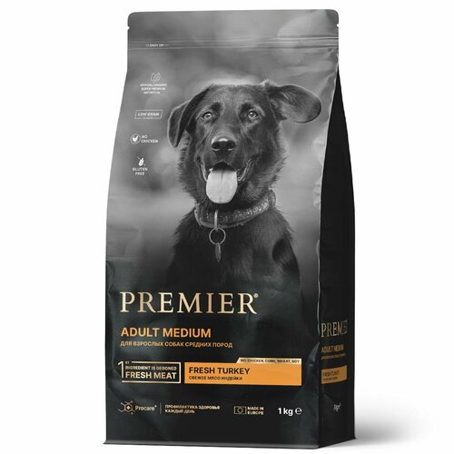 Premier сухой корм adult medium для собак средних пород индейка, 1кг