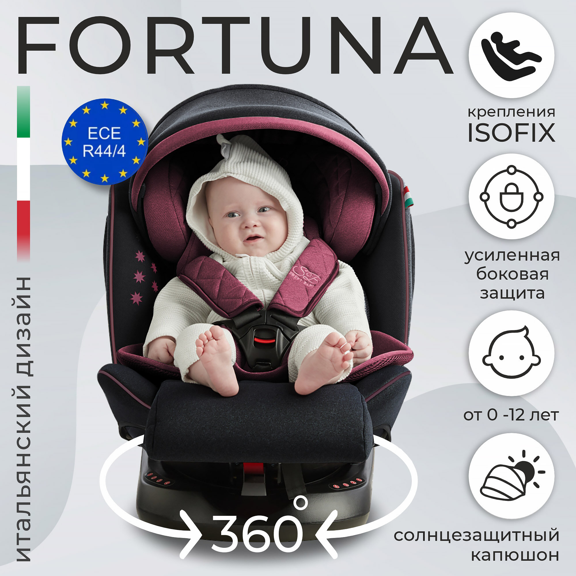 Автокресло группа 0123 (0-36) Sweet Baby Fortuna 360 SPS Isofix Wine/Black