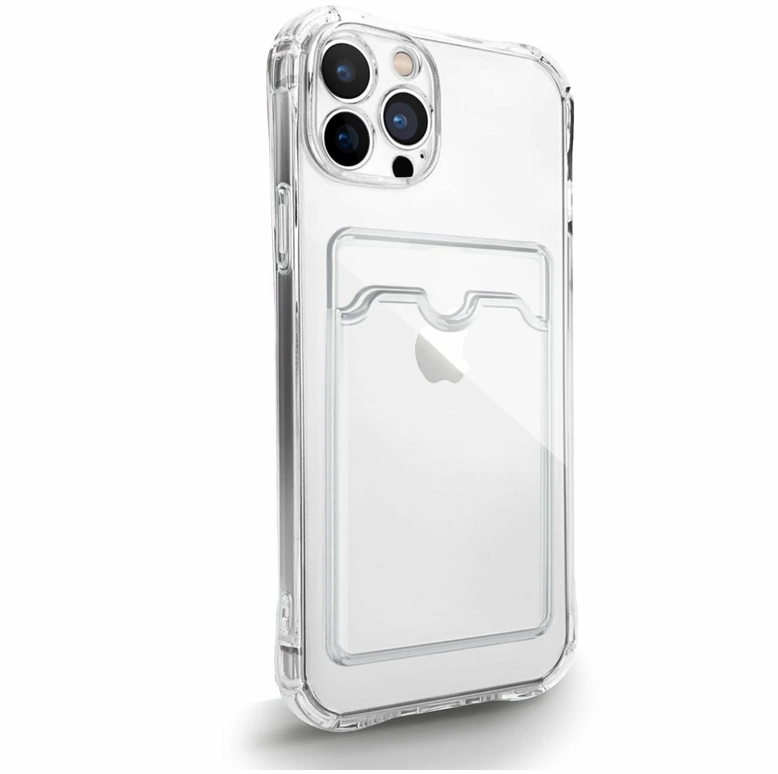 Противоударный чехол с кармашком для карт для Apple iPhone 13 Pro / силиконовый прозрачный чехол с картхолдером и с защитой камеры на Айфон 13 Про