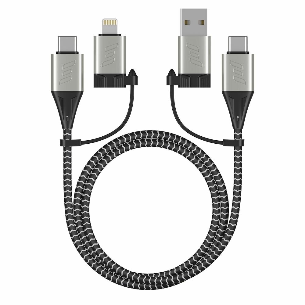 Кабель DEPPA 4 в 1, Lightning (m), USB Type-C (m), USB Type-C (m), USB A(m), 1.2м, черный - фото №4