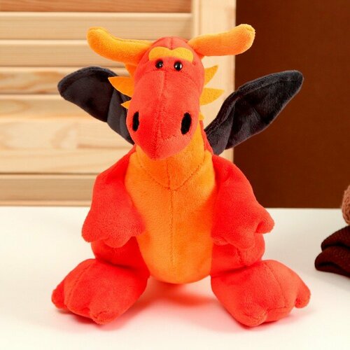 Мягкая игрушка КНР Дракон, черные крылья, 21 см, оранжевая (9618196) мягкая игрушка кнр дракон коричневые крылья 20 см зеленая 9618201
