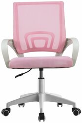 Офисное кресло мягкое со спинкой на колесиках СтулБержи, сетка, ткань, спинка и сиденье - розовый, ручки и ножки - белый