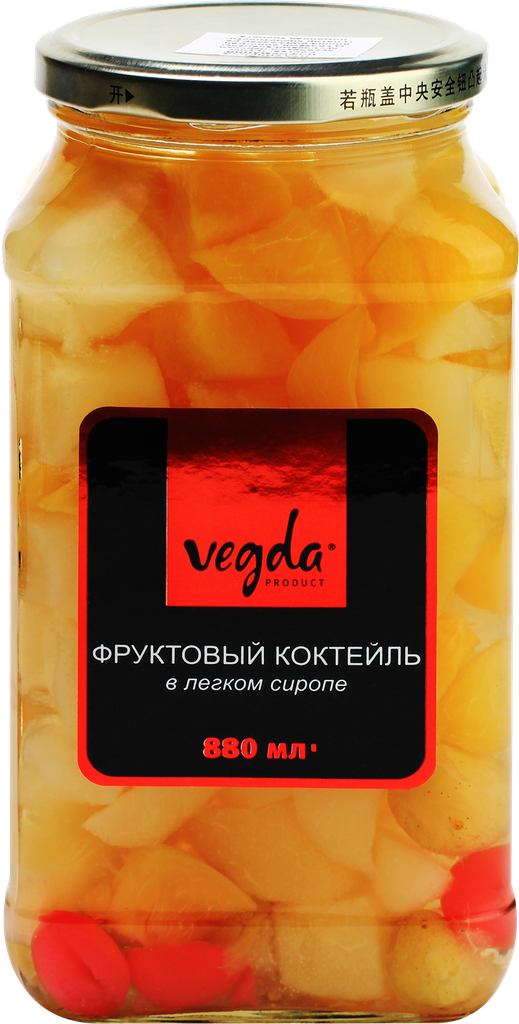 Коктейль фруктовый VEGDA в легком сиропе, 880мл
