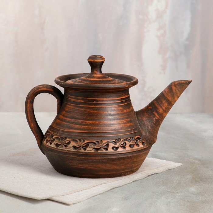 Чайник для заварки «Домашний», декор, красная глина, 0,7 л