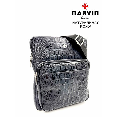 Сумка барсетка NARVIN 9471-N.Polo Black 9471, фактура под рептилию, черный