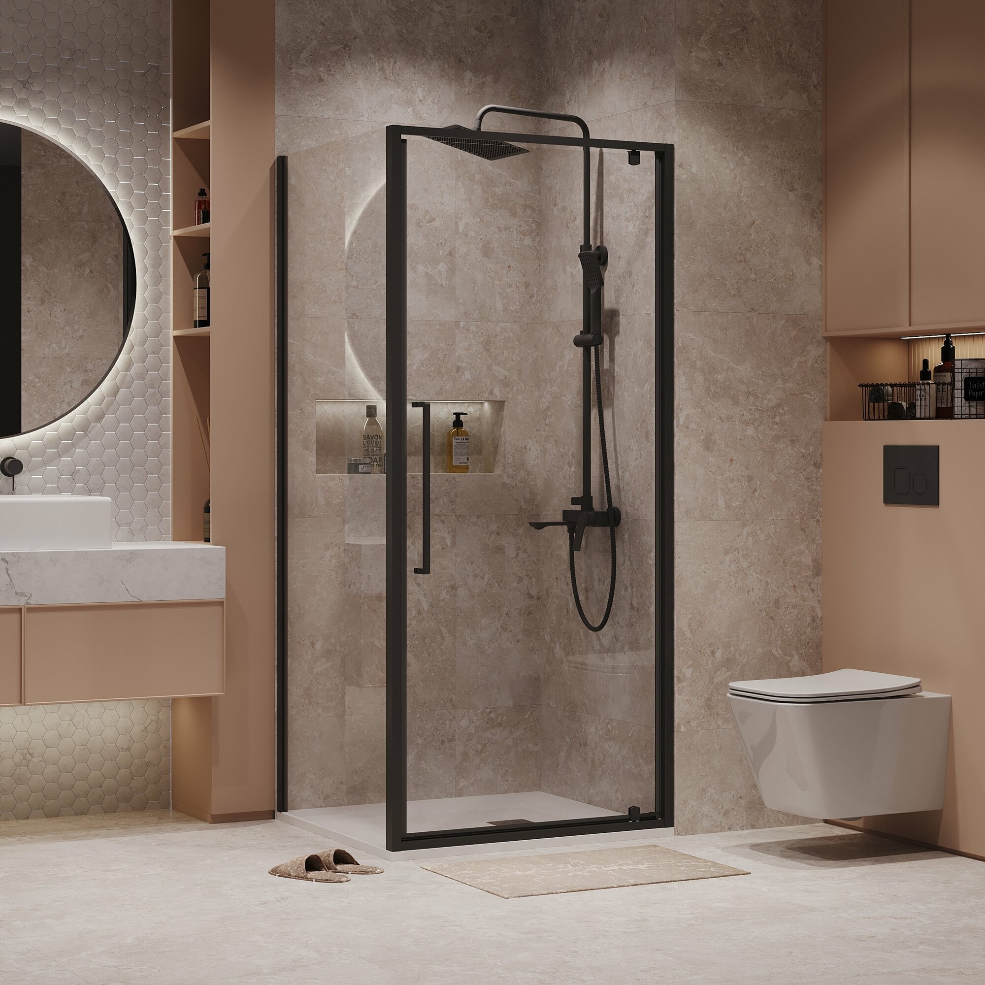 Душевой уголок Niagara Nova 90x80 NG-85-9AB-A80B-34 стекло прозрачное профиль черный матовый без поддона