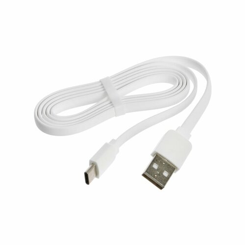 Кабель Type-C - USB, 2.4 А, 1 м, зарядка + передача данных, плоский, пакет, белый кабель smartbuy s01 type c usb 2 4 а 1 м зарядка передача данных белый