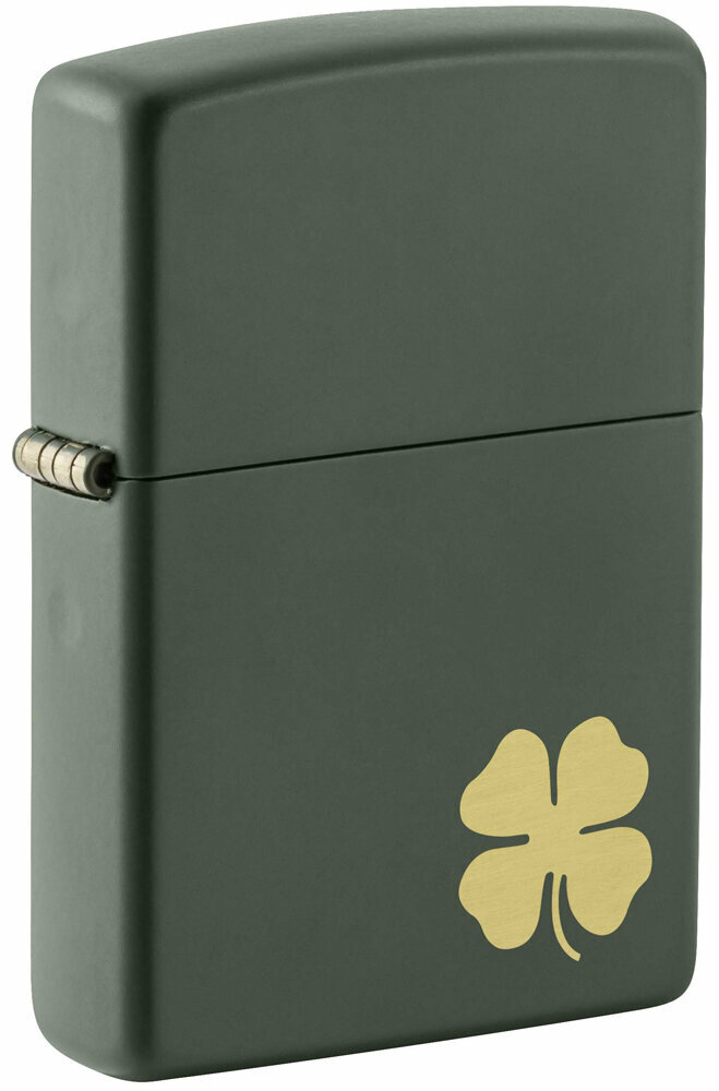 Оригинальная бензиновая зажигалка ZIPPO Four Leaf Clover с покрытием Green Matte, латунь/сталь, зеленая, 38x13x57 мм, не заправленная