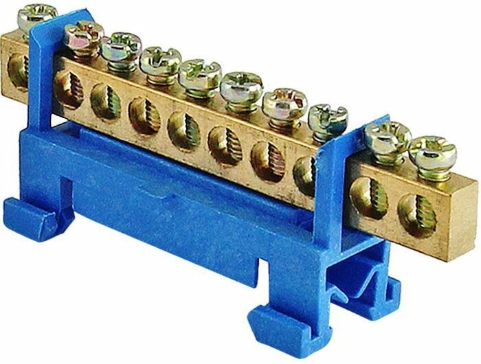 фото ТДМ Электрик шина "N" нулевая с изолятором на DIN-рейку 100А, 6х9 мм (10 отв.) стойка малая / TDM Electric шина "N" нулевая с изол