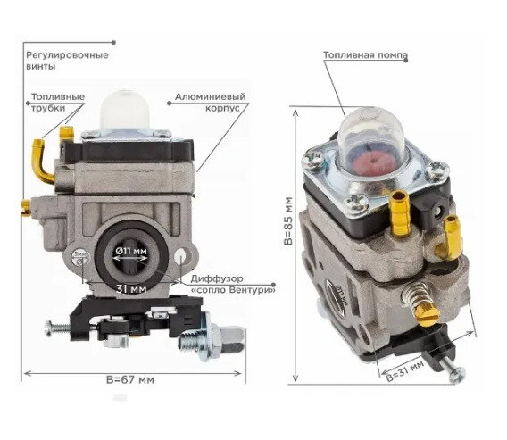 Карбюратор для бензокосы/триммера 26 см3/33 см3 — фото 1