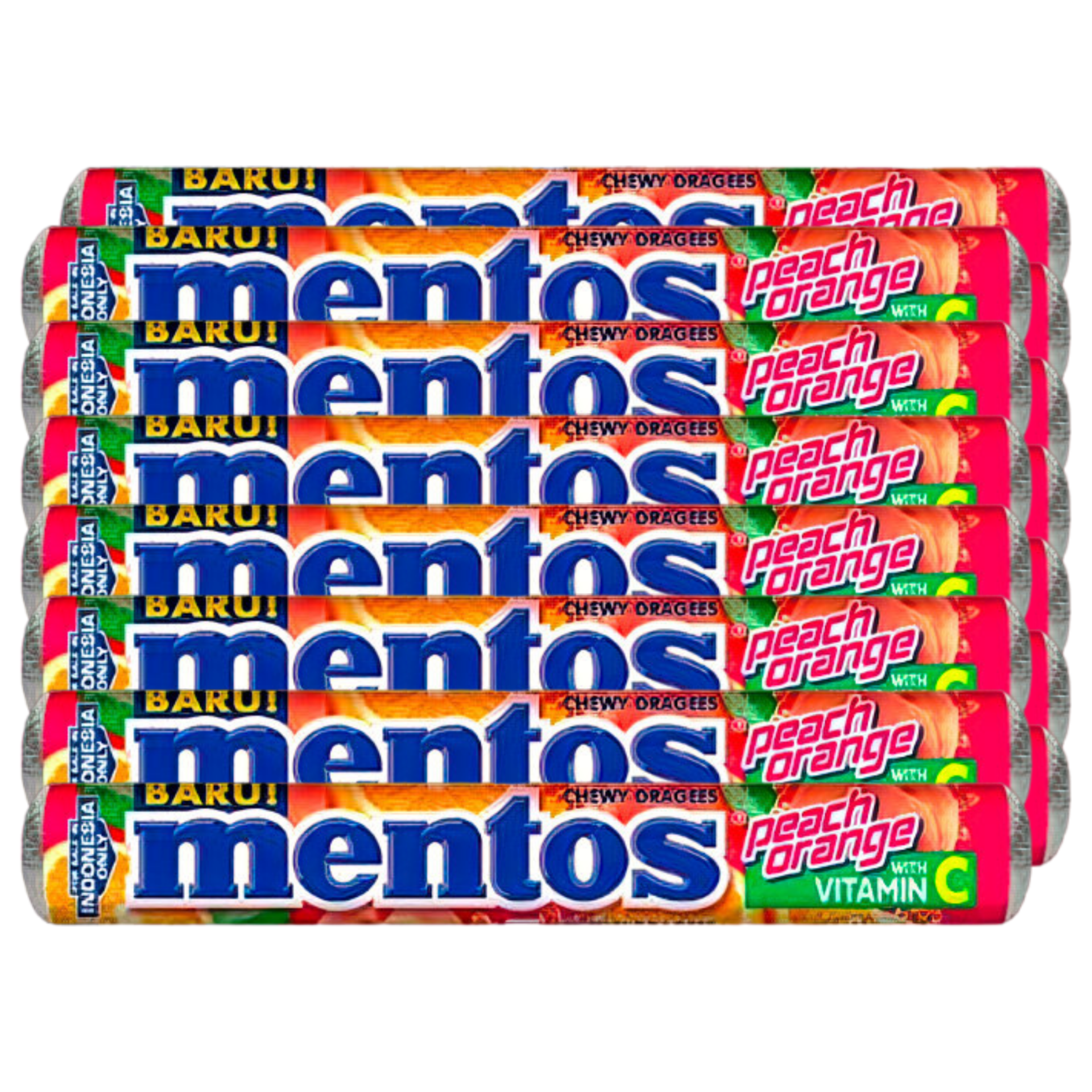 Жевательные конфеты Mentos Peach Orange / Ментос со вкусом персика и апельсина 29гр 14шт (Индонезия)