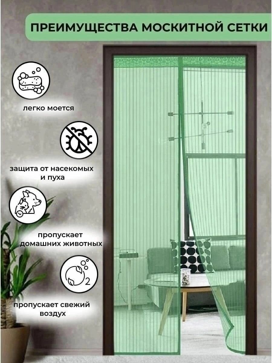 фото Москитная сетка на дверь 210х100 см, сетка москитная на магнитах, маскитная сетка на дверь на магнитах, сетка от комаров на дверь, маскитная сетка на магнитах, сетка на дверь от комаров с магнитами,
