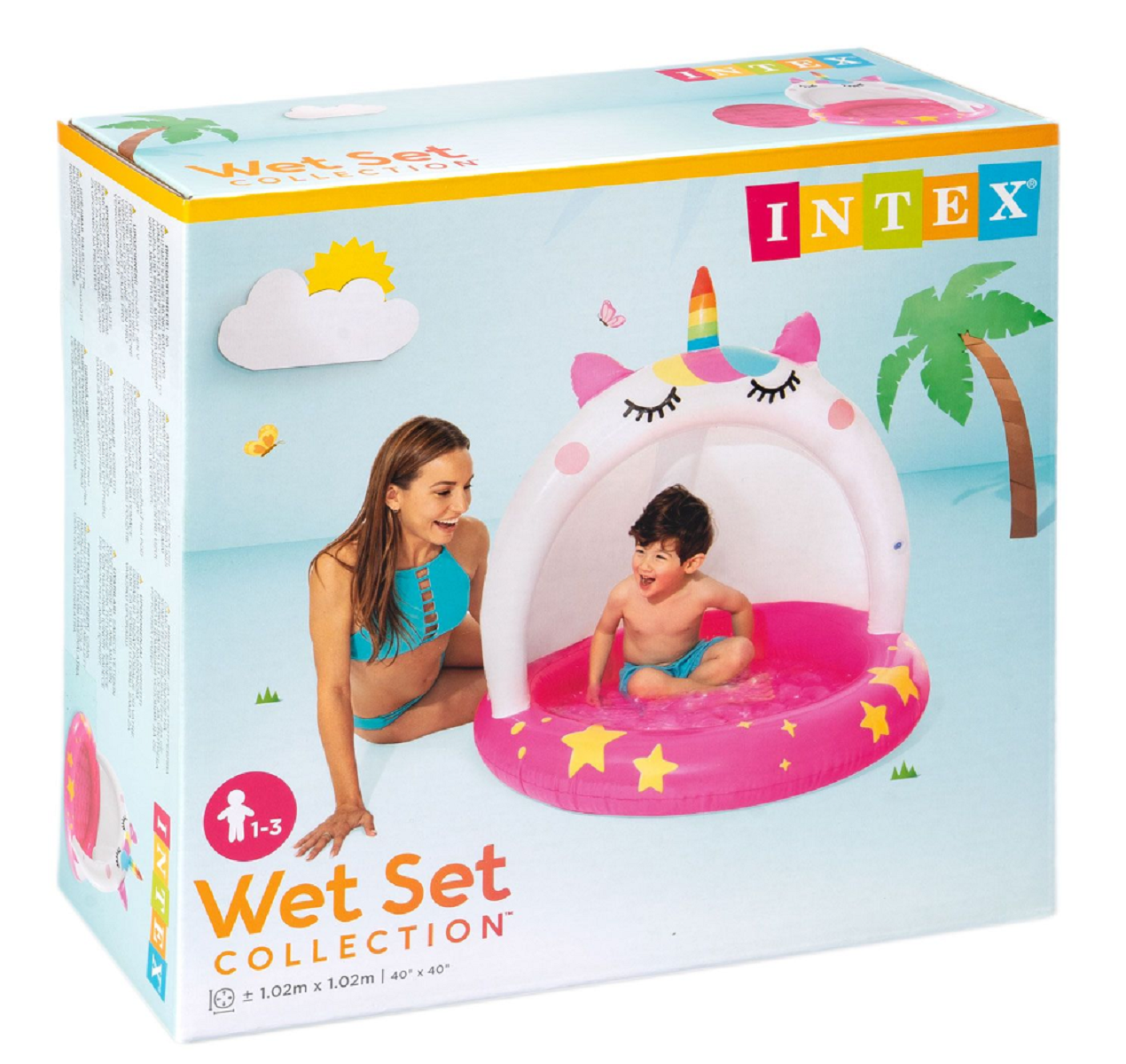 Детский бассейн с навесом 102 см, The magic unicorn Baby Pool Intex 58438 NP