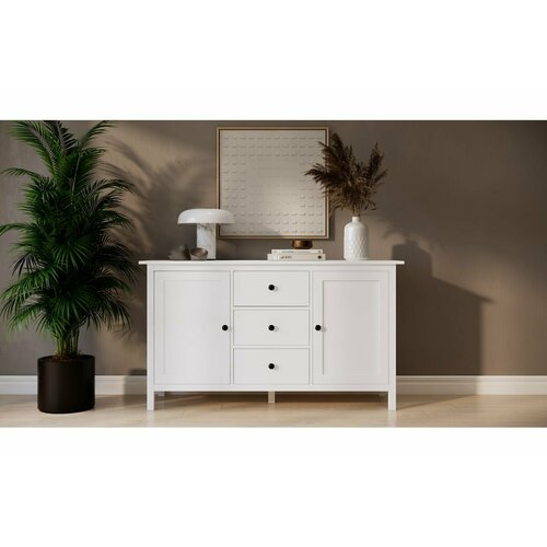 Сервант Икеа 157*89*47 Икея Белый полупрозрачный, массив сосны/ 3 ящика/ 2 створки