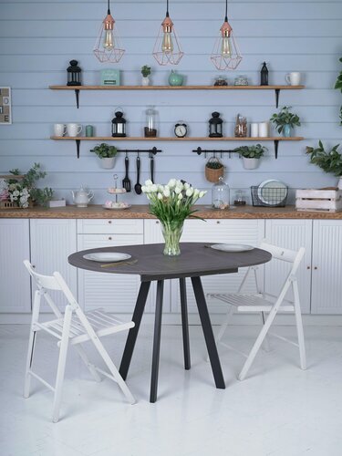 Изображение товара Стол Элип профиль кухонный обеденный круглый раздвижной, анкор тёмный, 85х85/120х75 см.