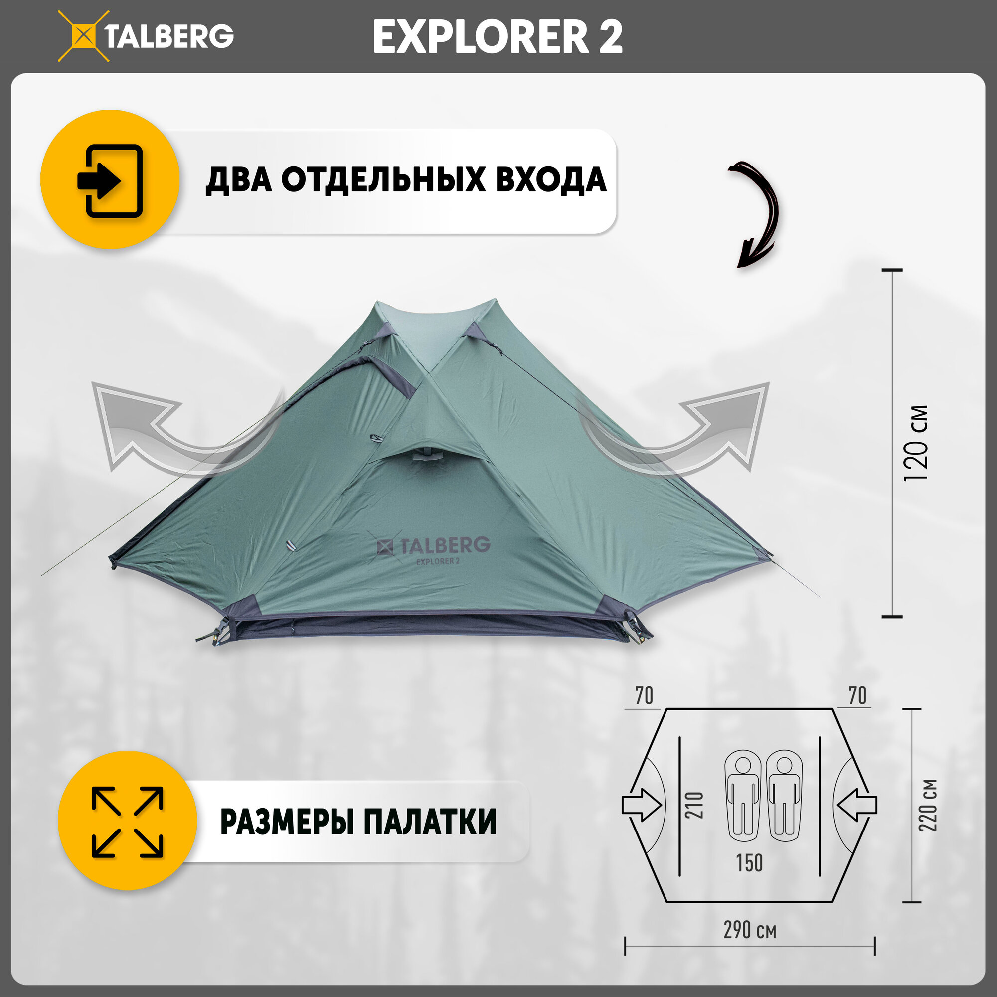 Палатка туристическая Talberg EXPLORER 2 , зелёный