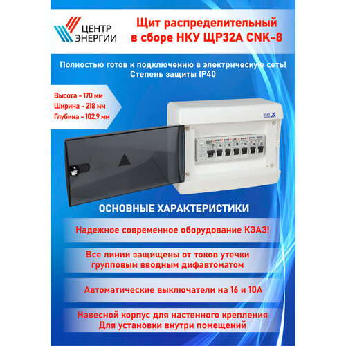 Щит распределительный в сборе НКУ ЩР32А CNK-8 IP 40 электрощиток для квартиры, дачного дома, студии (АВДТ22С32,4х1С16,2х1С10) ЭКМ22