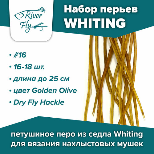 Набор петушиных перьев из седла WHITING для вязания нахлыстовых мушек для крючка #16, цвет Golden Olive