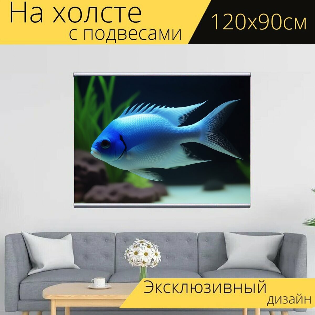 Картина на холсте любителям природы "Животные, аквариумные рыбки, в аквариуме" с подвесами 120х90 см. для интерьера на стену