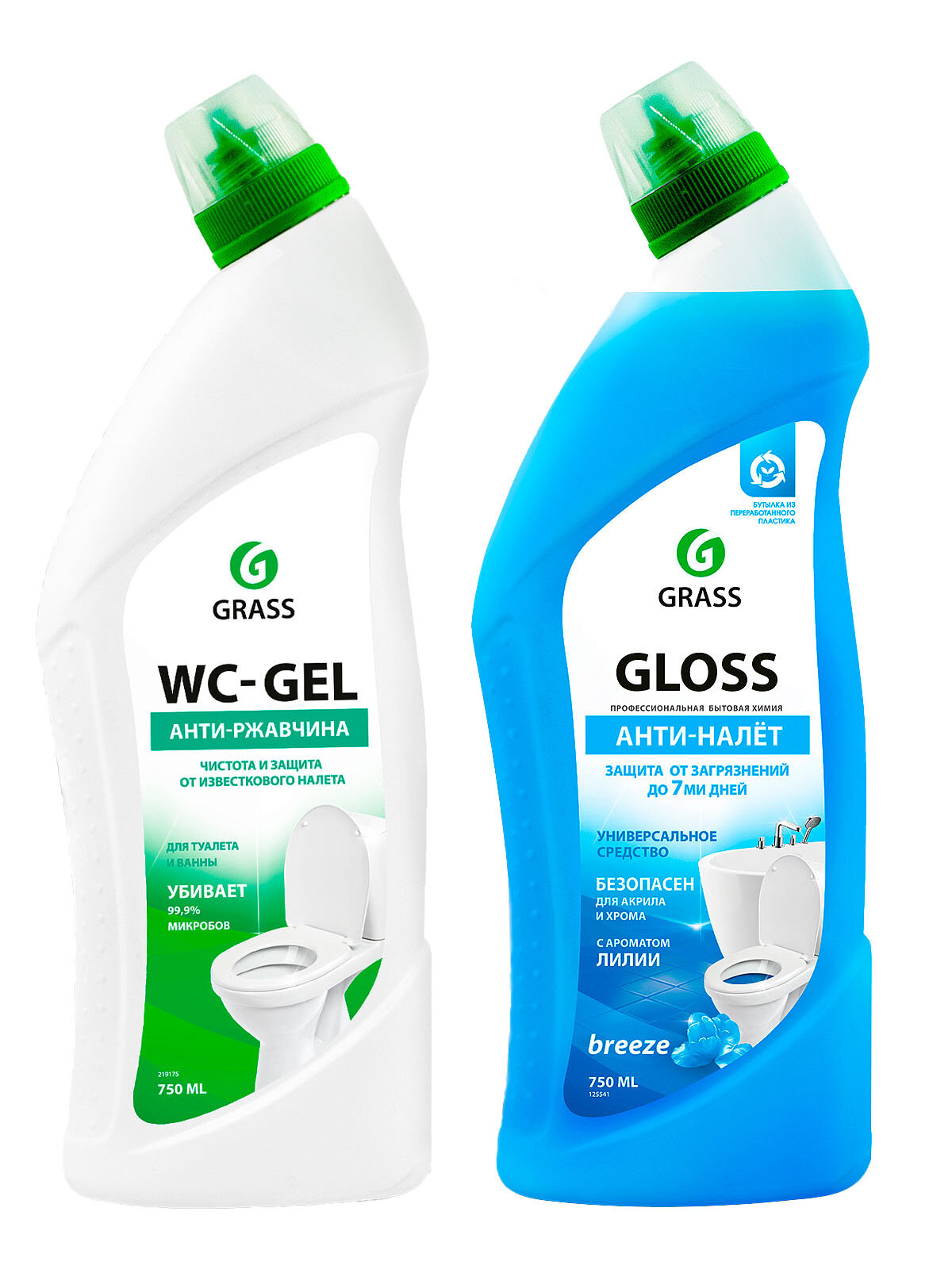 Grass набор гель для чистки сантехники WC-gel + чистящий гель для ванны и туалета Gloss breeze