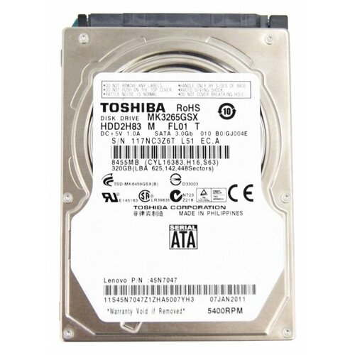Жесткий диск Toshiba HDD2H83 320Gb 5400 SATAII 2,5 HDD жесткий диск toshiba mk1233gsg 120gb 5400 sataii 1 8 hdd